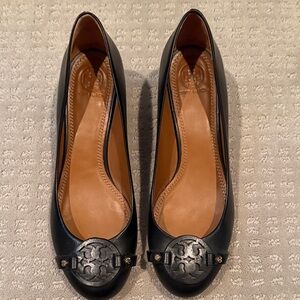 Tory Burch Miller Wedge Black Leather Women's Shoes 8